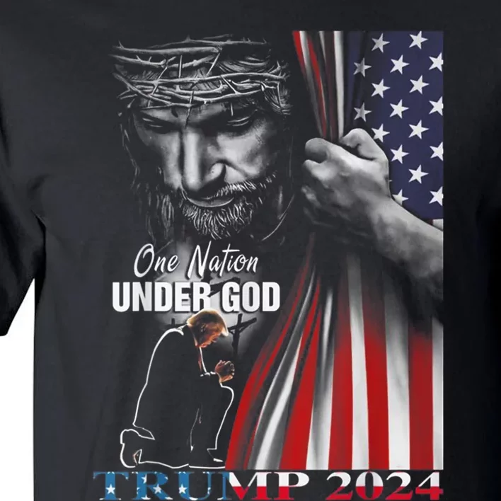 One Nation Under God Trump 2024 God American Flag Tall T-Shirt