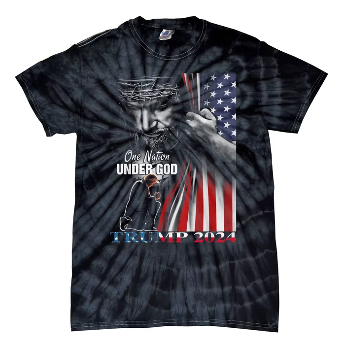 One Nation Under God Trump 2024 God American Flag Tie-Dye T-Shirt