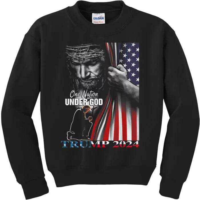 One Nation Under God Trump 2024 God American Flag Kids Sweatshirt