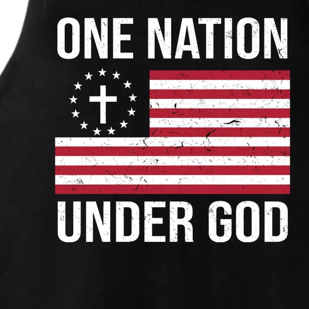 One Nation Under God American Christian Flag Ladies Tri-Blend Wicking Tank