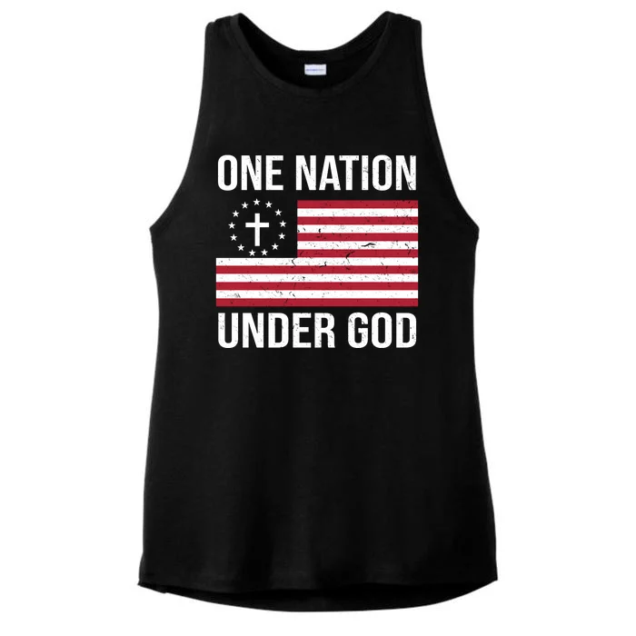 One Nation Under God American Christian Flag Ladies Tri-Blend Wicking Tank