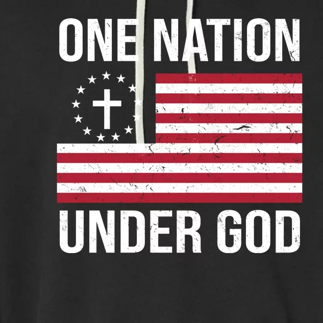 One Nation Under God American Christian Flag Garment-Dyed Fleece Hoodie