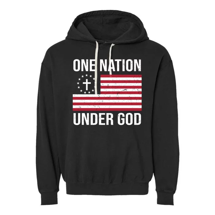 One Nation Under God American Christian Flag Garment-Dyed Fleece Hoodie