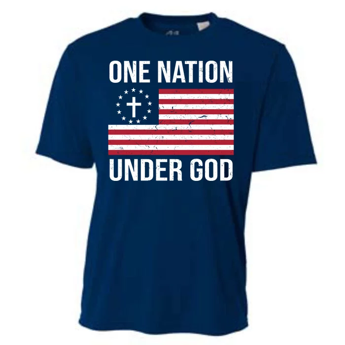 One Nation Under God American Christian Flag Cooling Performance Crew T-Shirt