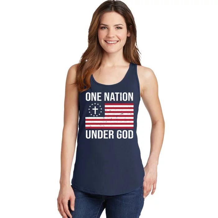 One Nation Under God American Christian Flag Ladies Essential Tank