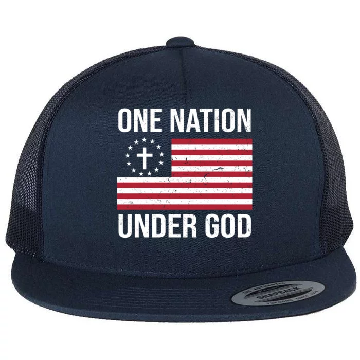 One Nation Under God American Christian Flag Flat Bill Trucker Hat