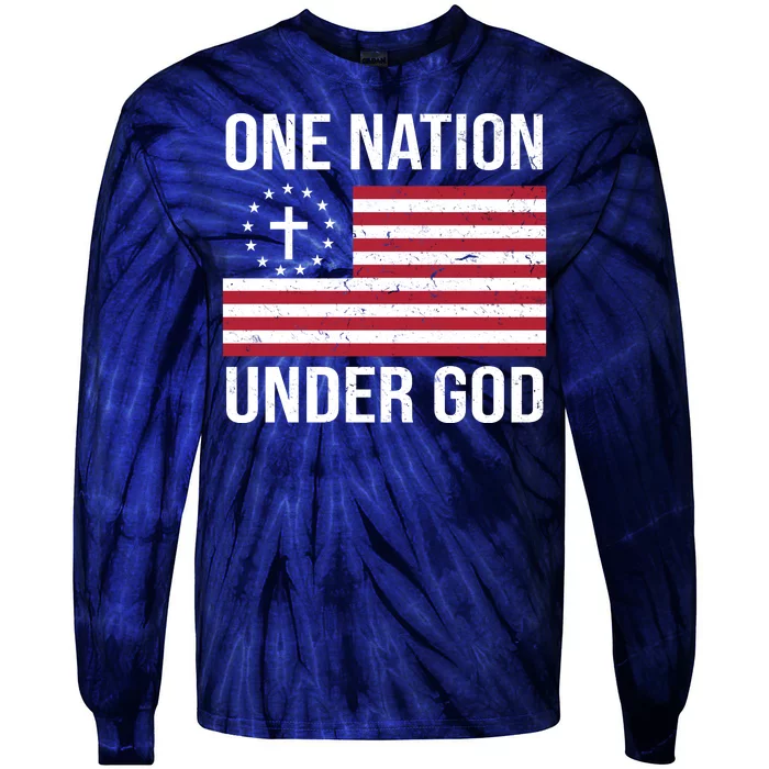 One Nation Under God American Christian Flag Tie-Dye Long Sleeve Shirt