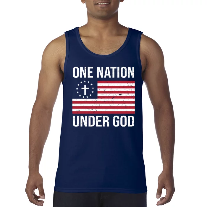 One Nation Under God American Christian Flag Tank Top