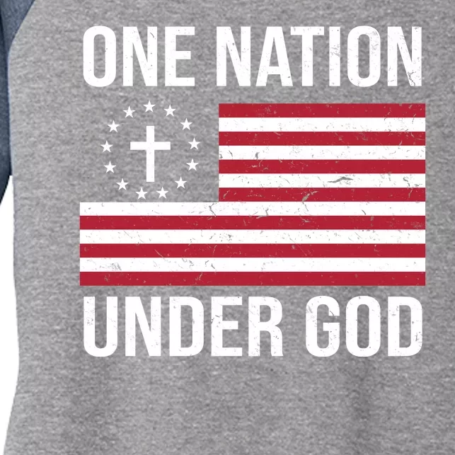 One Nation Under God American Christian Flag Women's Tri-Blend 3/4-Sleeve Raglan Shirt