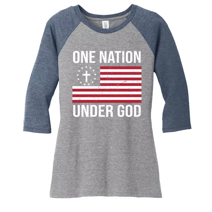 One Nation Under God American Christian Flag Women's Tri-Blend 3/4-Sleeve Raglan Shirt