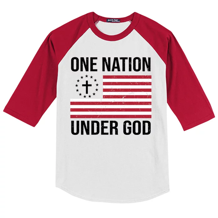 One Nation Under God American Christian Flag Kids Colorblock Raglan Jersey