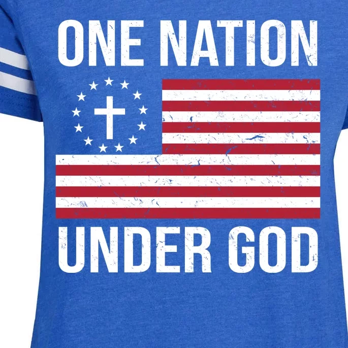 One Nation Under God American Christian Flag Enza Ladies Jersey Football T-Shirt