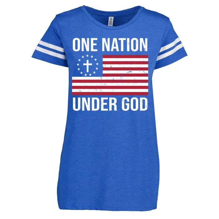 One Nation Under God American Christian Flag Enza Ladies Jersey Football T-Shirt