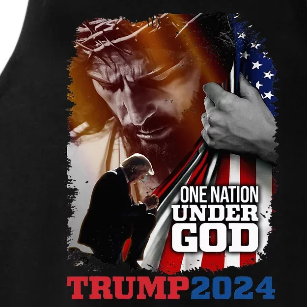 One Nation Under God President Trump 2024 America Christian Ladies Tri-Blend Wicking Tank