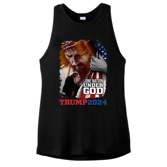 One Nation Under God President Trump 2024 America Christian Ladies Tri-Blend Wicking Tank