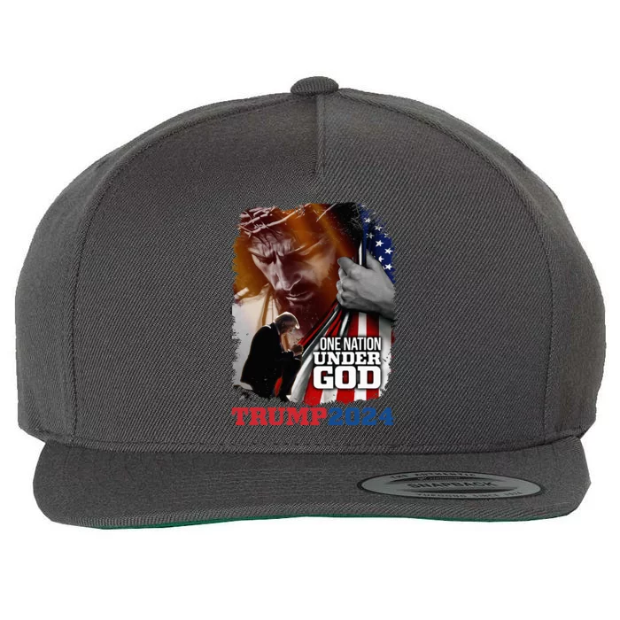 One Nation Under God President Trump 2024 America Christian Wool Snapback Cap