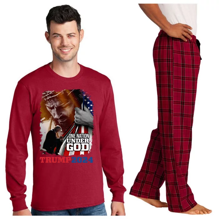 One Nation Under God President Trump 2024 America Christian Long Sleeve Pajama Set