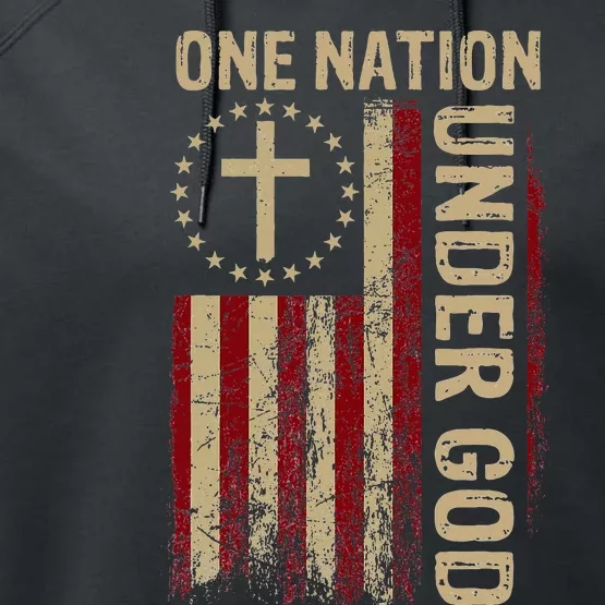 One Nation Under God Flag 4th Of July Patriotic Christian Performance Fleece Hoodie