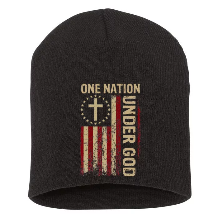 One Nation Under God Flag 4th Of July Patriotic Christian Short Acrylic Beanie