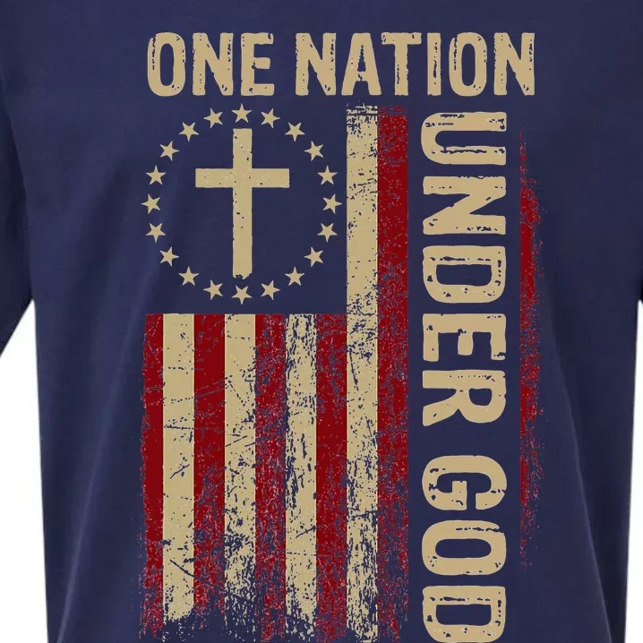 One Nation Under God Flag 4th Of July Patriotic Christian Sueded Cloud Jersey T-Shirt