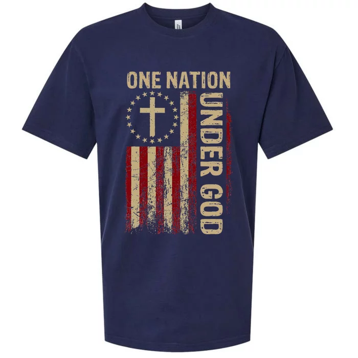 One Nation Under God Flag 4th Of July Patriotic Christian Sueded Cloud Jersey T-Shirt