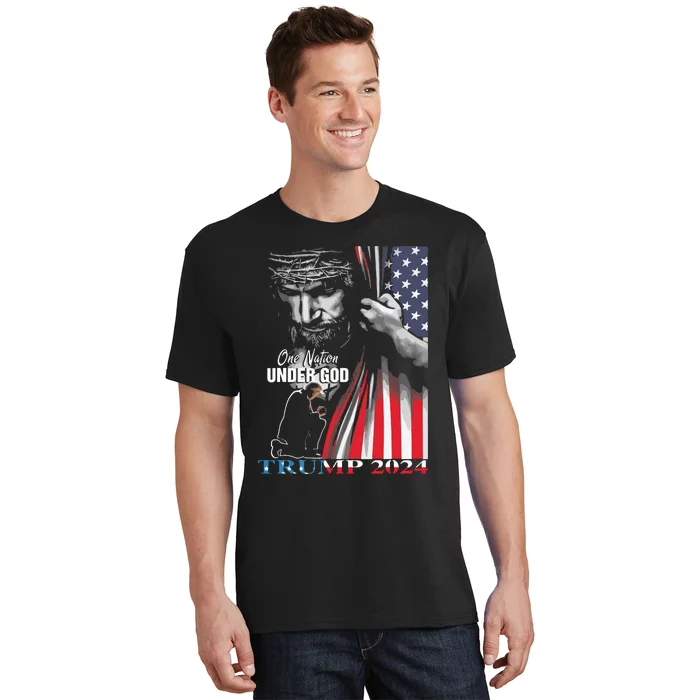 One Nation Under God Trump 2024 God American Flag T-Shirt