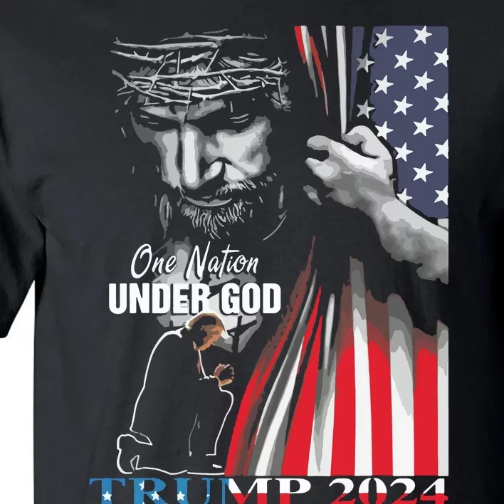 One Nation Under God Trump 2024 God American Flag Tall T-Shirt