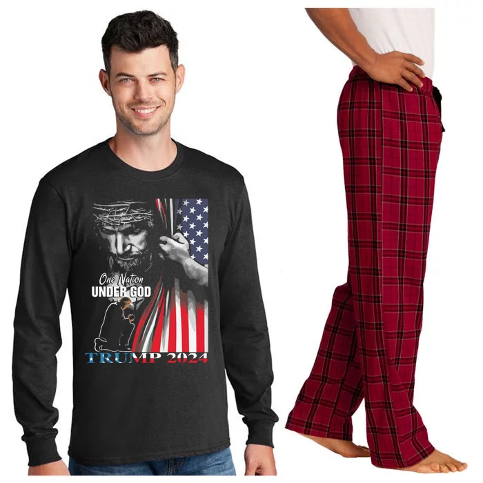 One Nation Under God Trump 2024 God American Flag Long Sleeve Pajama Set