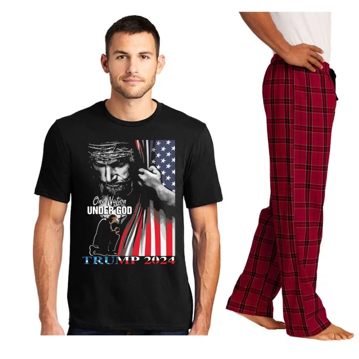 One Nation Under God Trump 2024 God American Flag Pajama Set