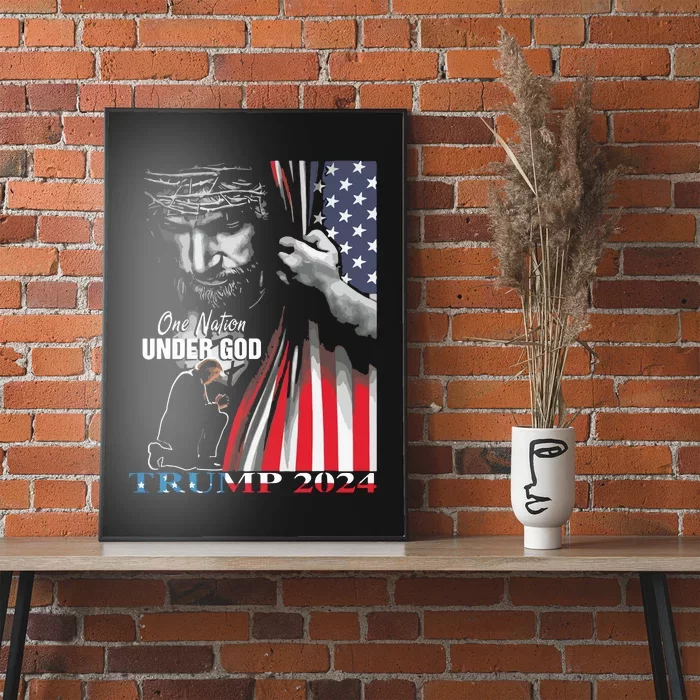 One Nation Under God Trump 2024 God American Flag Poster