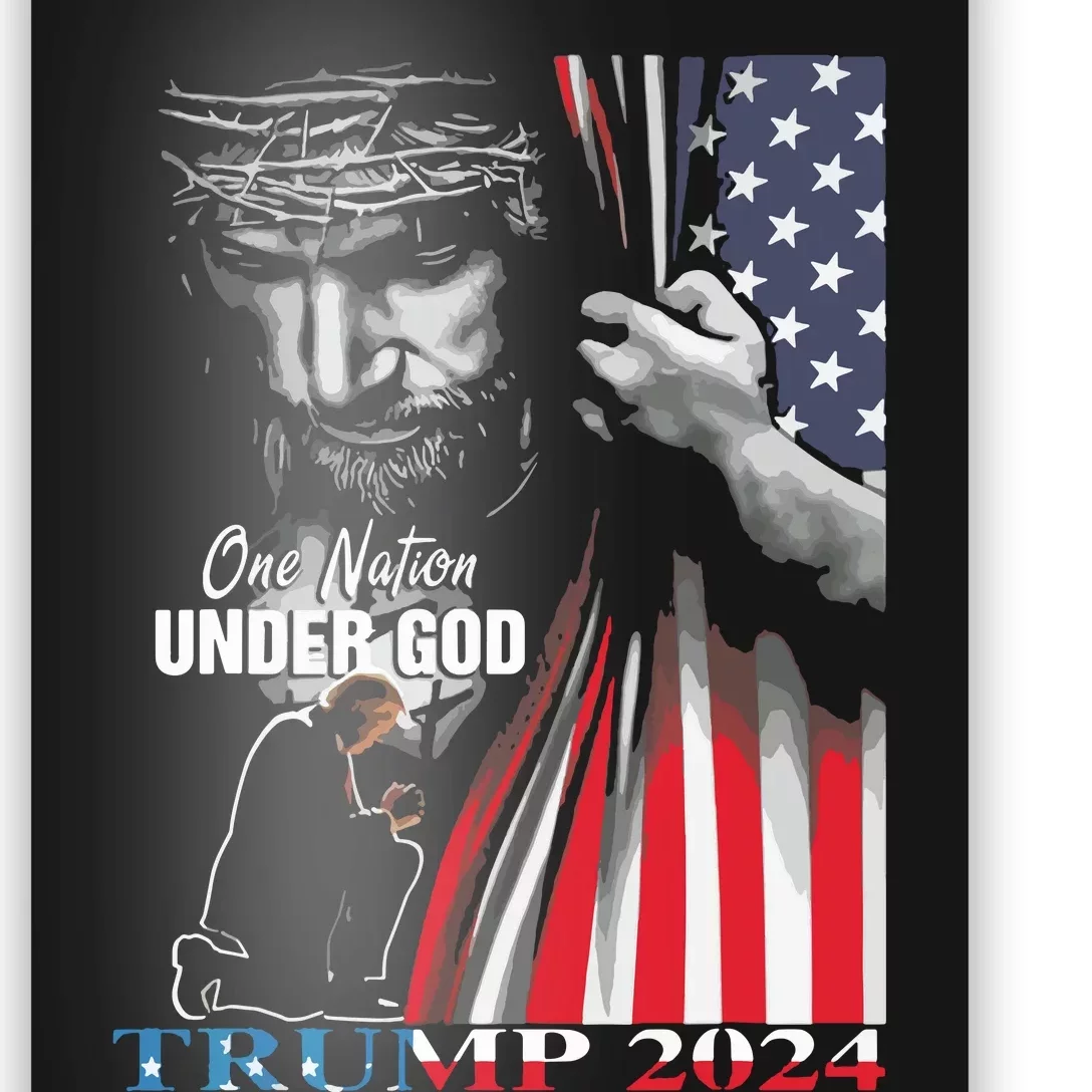 One Nation Under God Trump 2024 God American Flag Poster