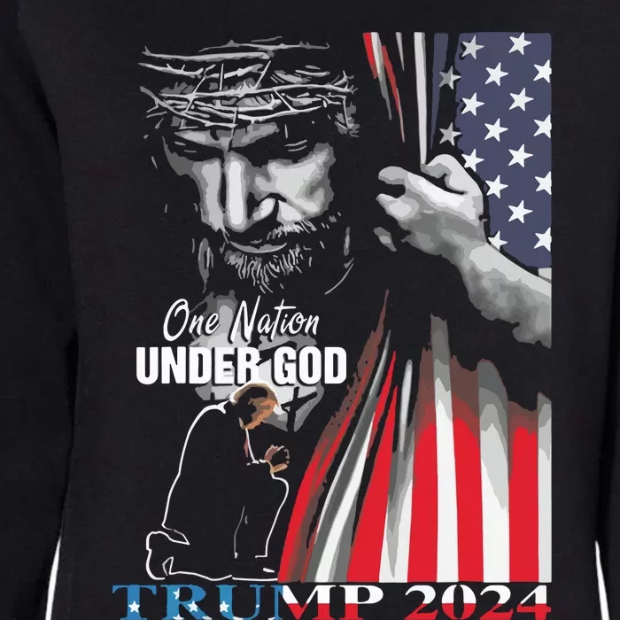 One Nation Under God Trump 2024 God American Flag Womens California Wash Sweatshirt