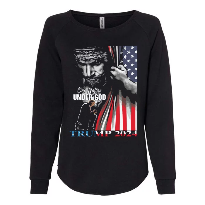 One Nation Under God Trump 2024 God American Flag Womens California Wash Sweatshirt