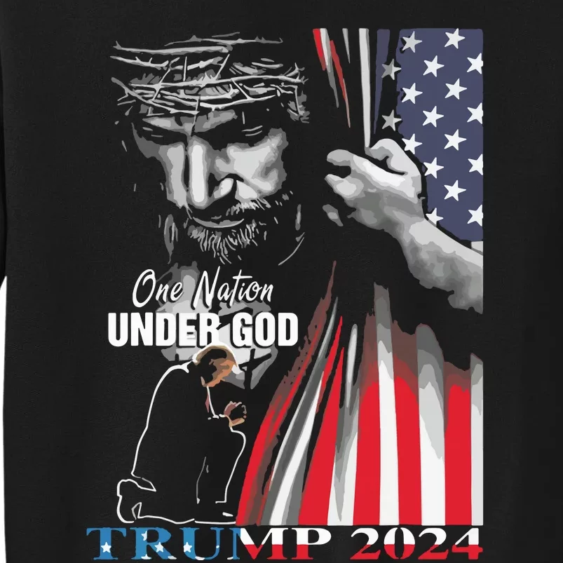 One Nation Under God Trump 2024 God American Flag Tall Sweatshirt