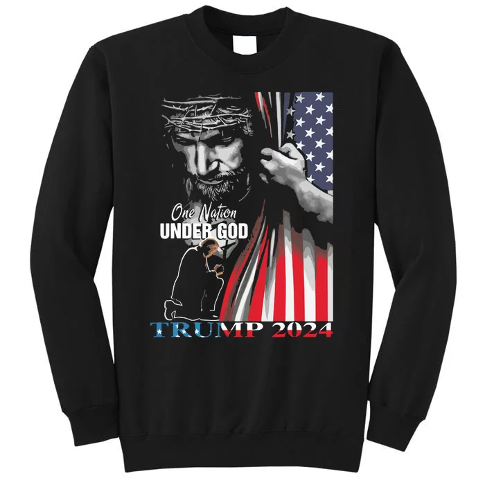 One Nation Under God Trump 2024 God American Flag Tall Sweatshirt