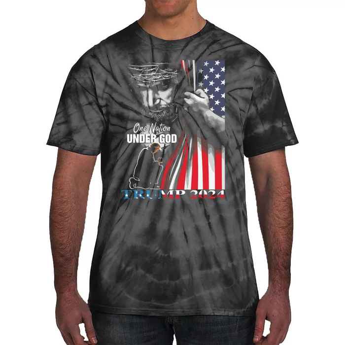 One Nation Under God Trump 2024 God American Flag Tie-Dye T-Shirt