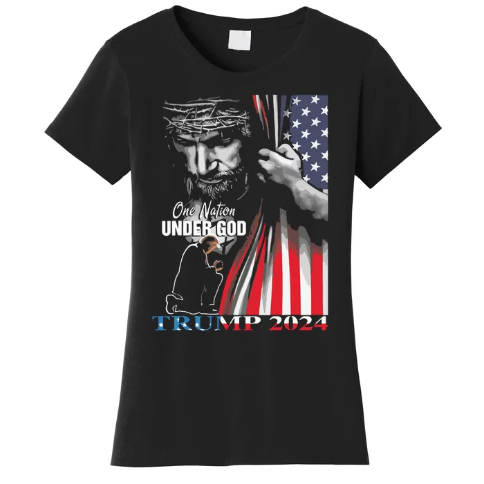 One Nation Under God Trump 2024 God American Flag Women's T-Shirt