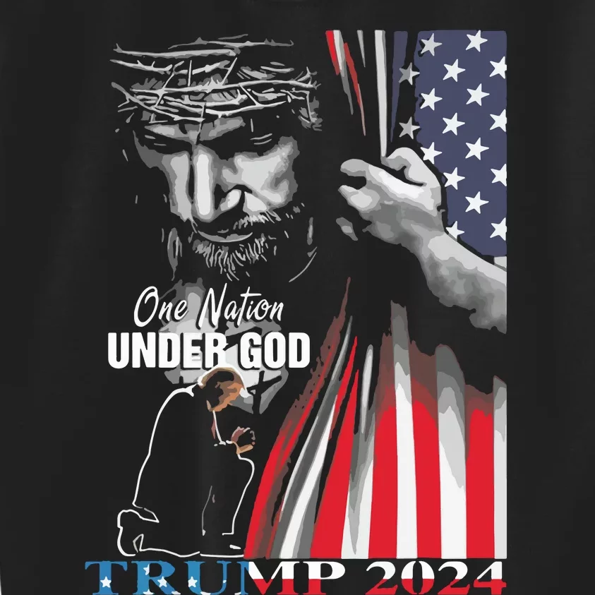 One Nation Under God Trump 2024 God American Flag Kids Sweatshirt