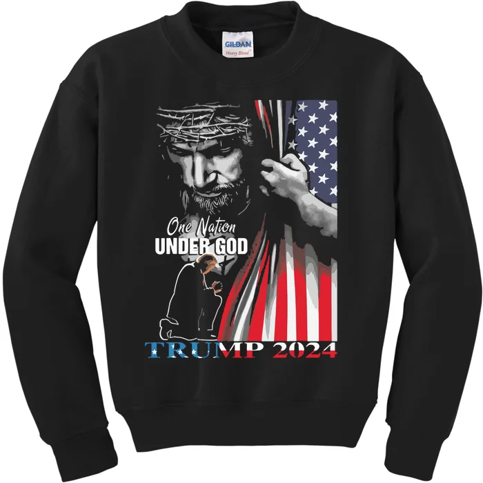 One Nation Under God Trump 2024 God American Flag Kids Sweatshirt