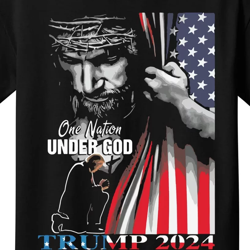 One Nation Under God Trump 2024 God American Flag Kids T-Shirt