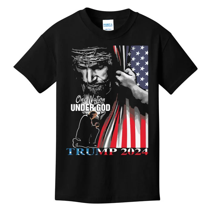 One Nation Under God Trump 2024 God American Flag Kids T-Shirt