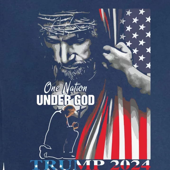 One Nation Under God Trump 2024 God American Flag Garment-Dyed Sweatshirt