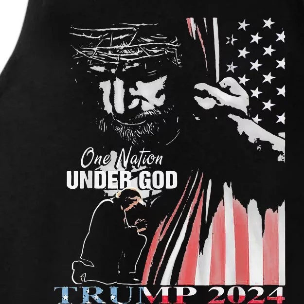 One Nation Under God Trump 2024 God American Flag Ladies Tri-Blend Wicking Tank