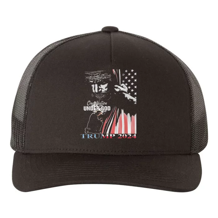 One Nation Under God Trump 2024 God American Flag Yupoong Adult 5-Panel Trucker Hat