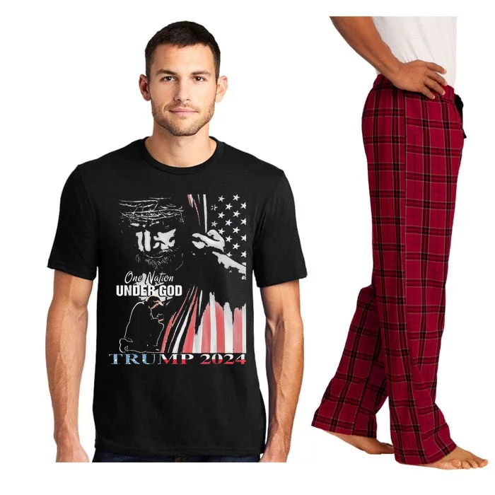 One Nation Under God Trump 2024 God American Flag Pajama Set