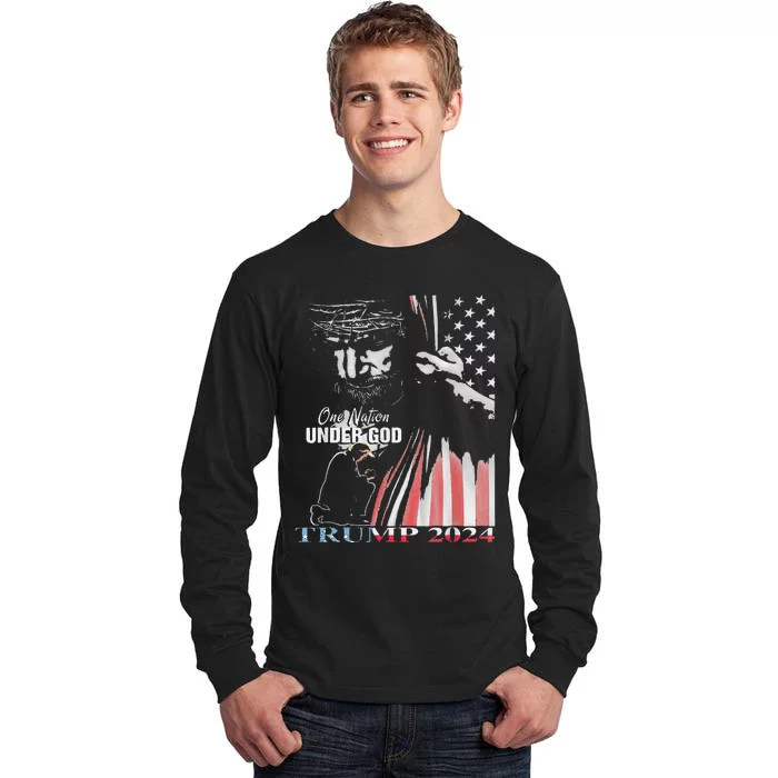 One Nation Under God Trump 2024 God American Flag Tall Long Sleeve T-Shirt