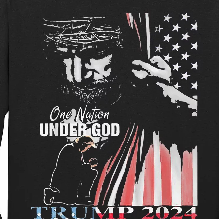 One Nation Under God Trump 2024 God American Flag Tall Long Sleeve T-Shirt