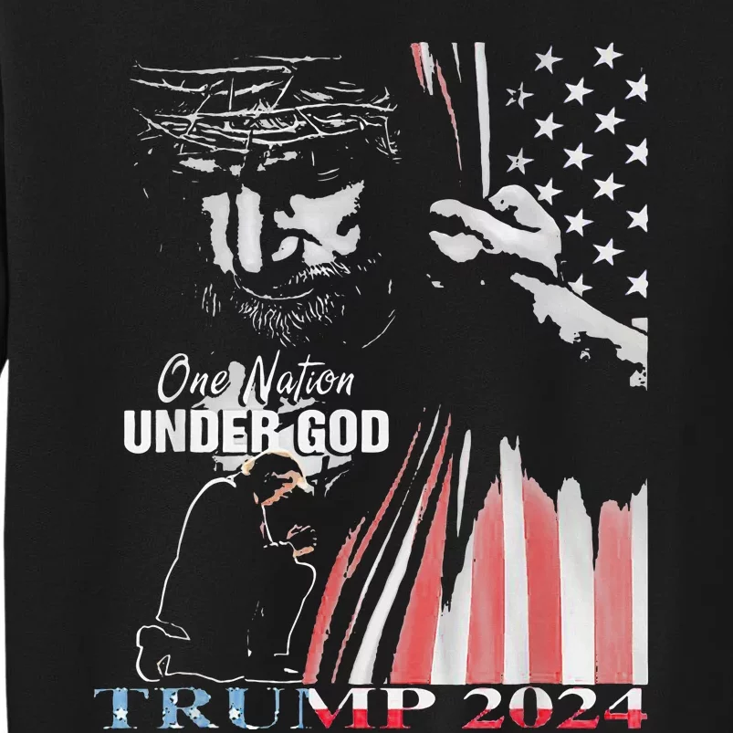 One Nation Under God Trump 2024 God American Flag Tall Sweatshirt