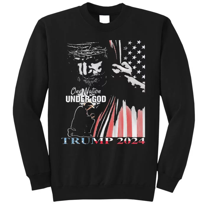 One Nation Under God Trump 2024 God American Flag Tall Sweatshirt