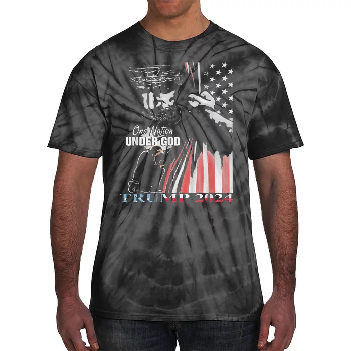 One Nation Under God Trump 2024 God American Flag Tie-Dye T-Shirt